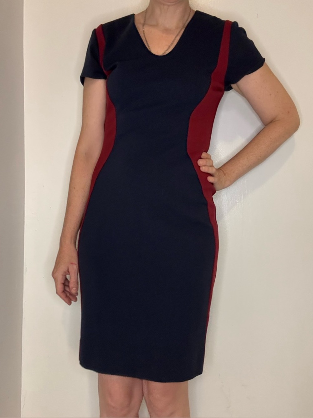 Diane Von Furstenberg Dress Navy with Burgundy Panels Sz 6